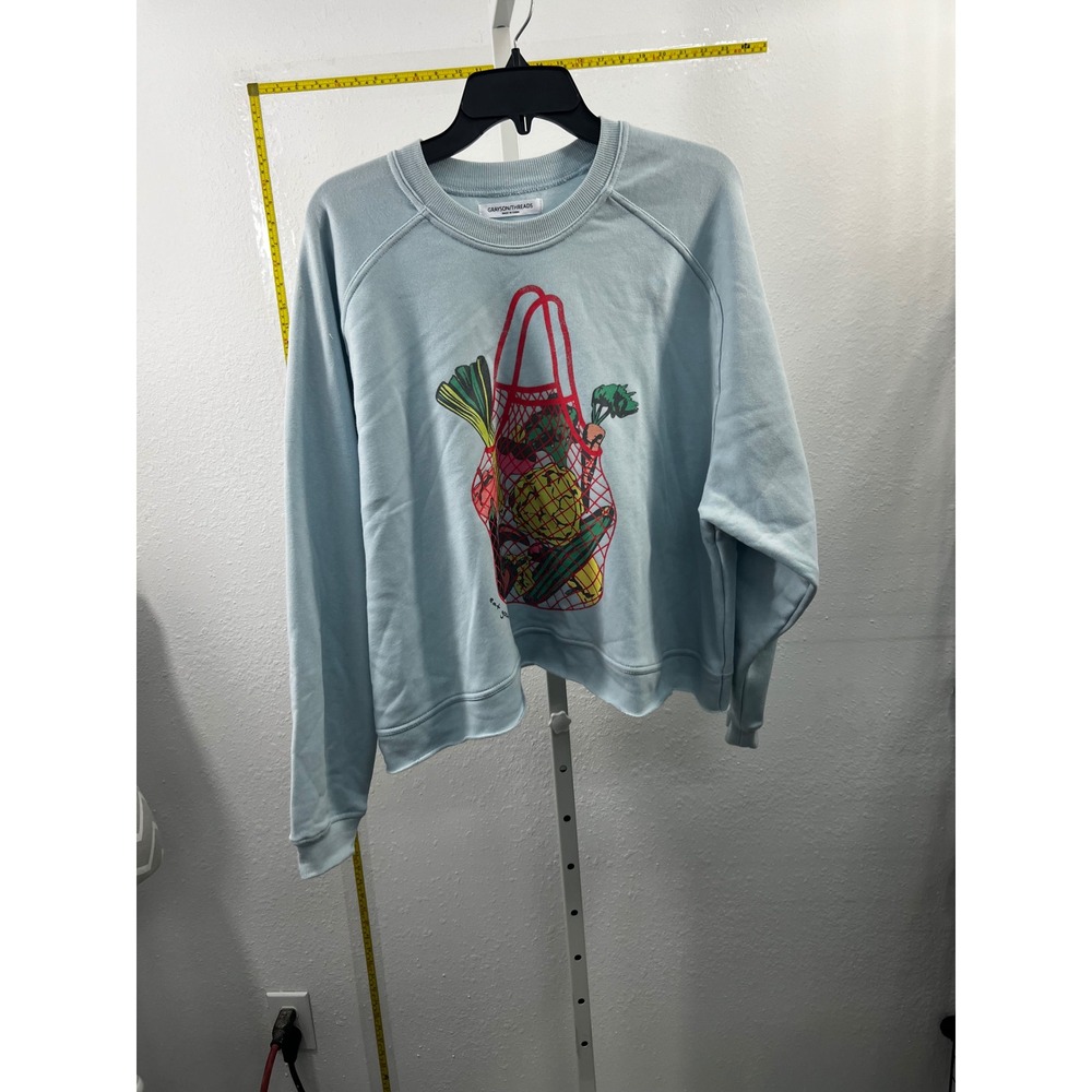 Grayson Threads Light Blue Grocery Bag Graphic Sweatshirt Pullover Womens Large